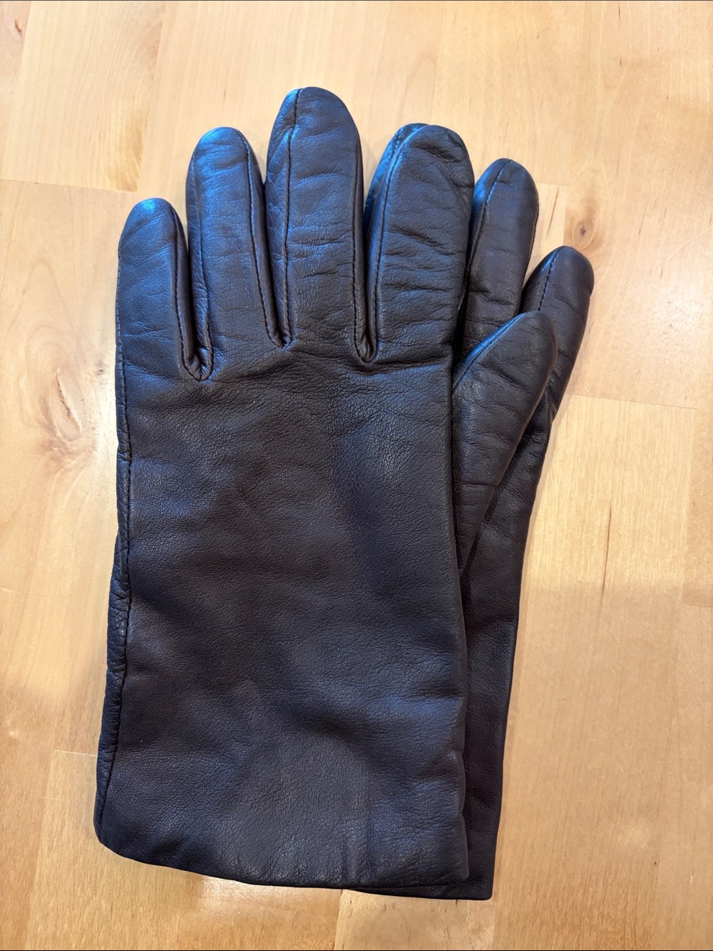 Women‘s very dark brown size L 100% leather gloves with 100% cashmere lining